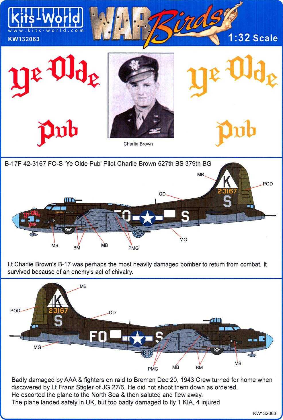 Kits World Decals 1/32 B17F FLYING FORTRESS Ye Olde Pub eBay